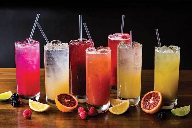 Artisan sodas offered at Roam Artisan Burgers are sweetened with only fruit juice or agave. Housemade flavors such as Ginger-Lime and Prickly Pear are available year round.