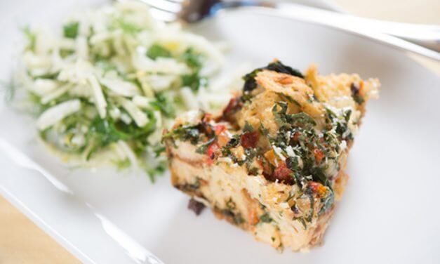 Mediterranean Egg Strata With Swiss Chard, Olives And Mozzarella