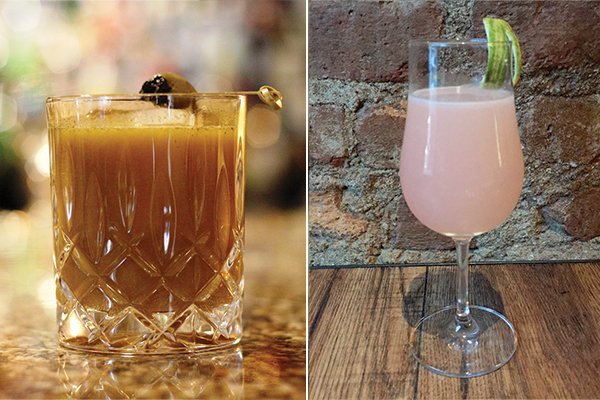 Black garlic tincture makes for a highly unusual take on a margarita called My Own Damn Fault (left) at South Water Kitchen in Chicago; Finders Keepers (right) at Oiji in New York combines pear and truffle for an umami effect.