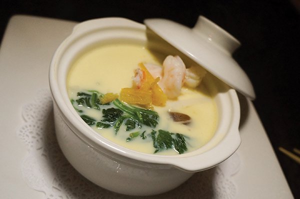 The umami-loaded chawanmushi at Chicago’s Izakaya Mita features shrimp, kamaboko, chicken, shiitake mushrooms and citrus zest.