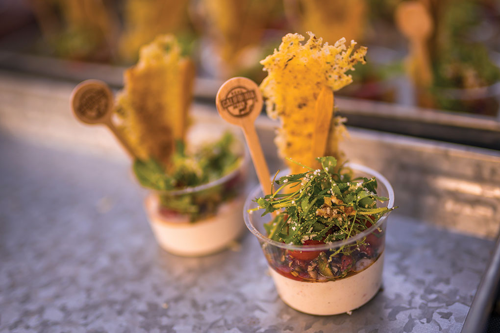 California Milk Advisory Board served a creative California Crema-based “flan” with roasted peppers, preserved lemon and blistered tomatoes topped with an herb salad, crumbled California Cotija and a California Dry Jack za’atar crisp.