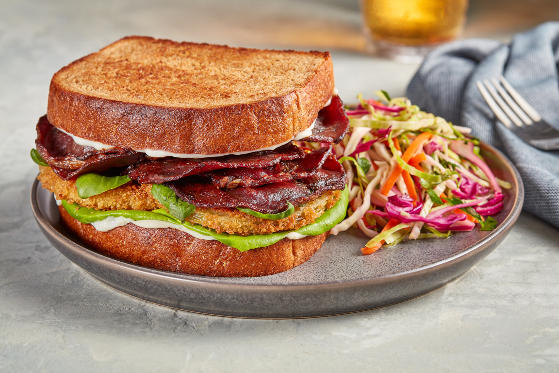 Aussie Select Lamb Bacon, Fried Green Tomatoes and Basil Sandwich