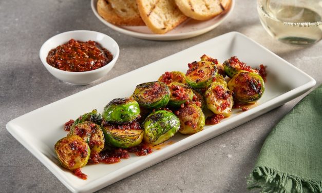 6. Crispy Brussels Sprouts with Tuscan Tomato ‘Nduja Vinaigrette